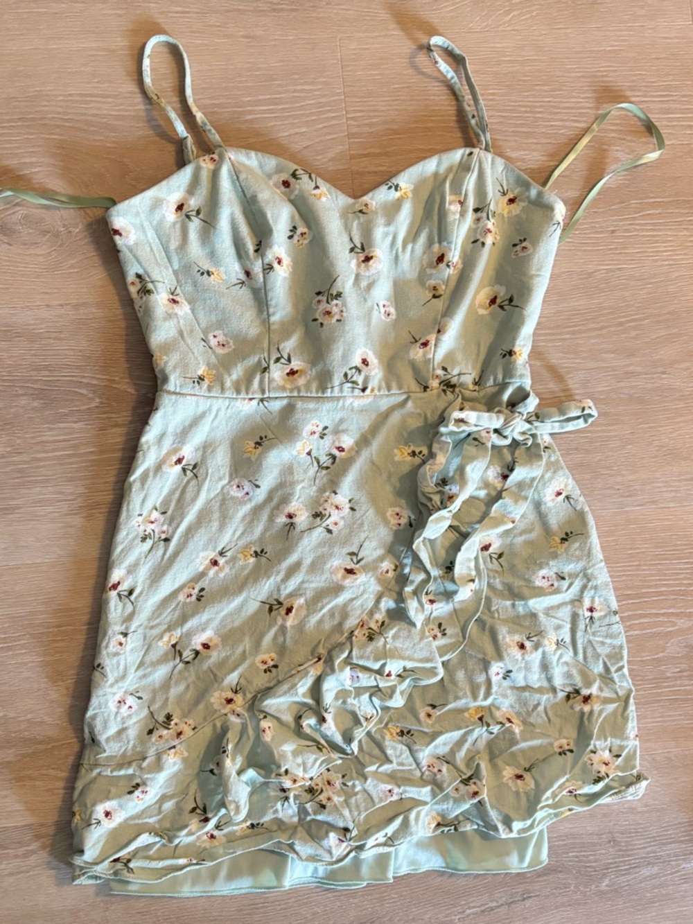 City Triangles Sage Green Floral Ruffle Mini Dress